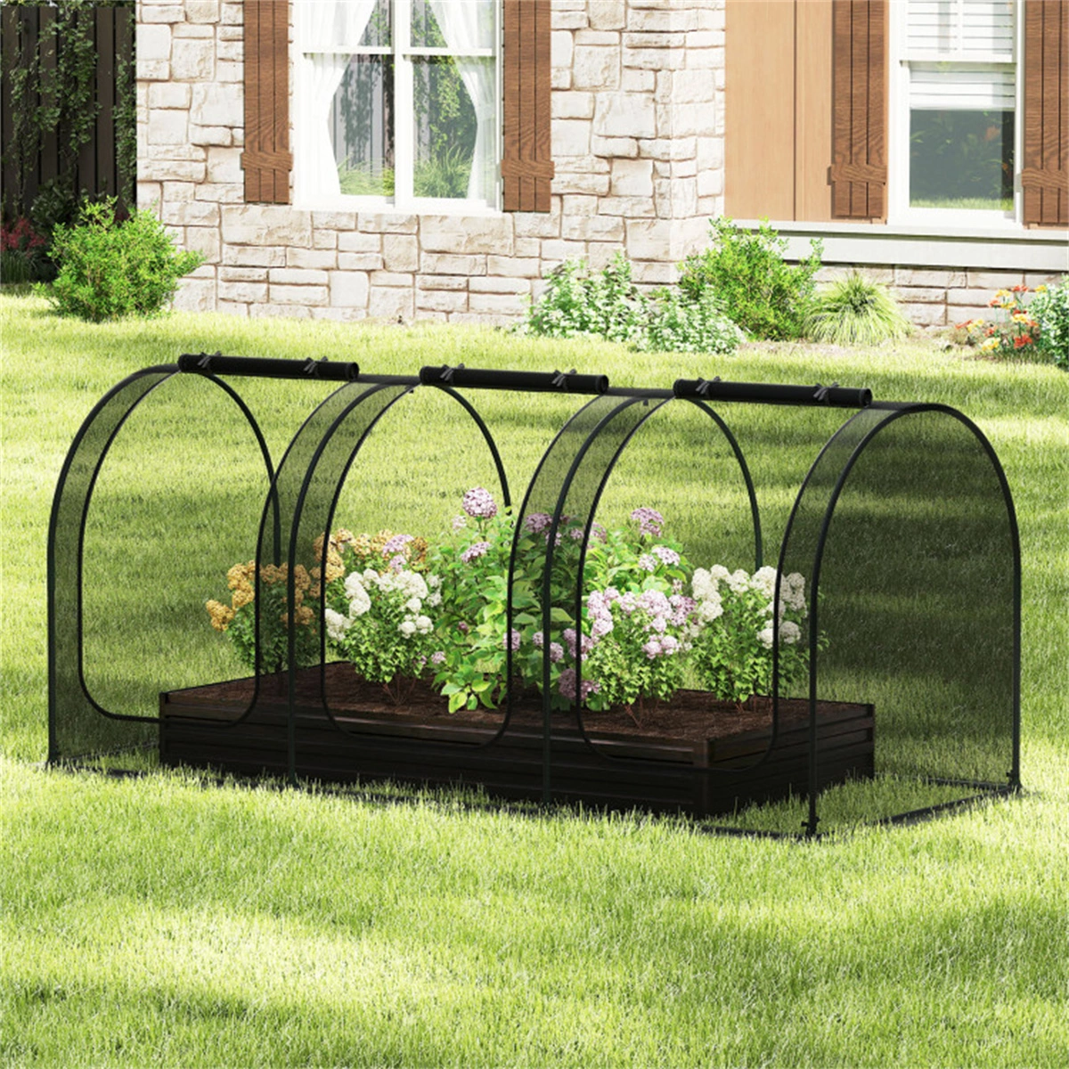 Green 108"x48"x47" Garden Crop Cage with High-Density Nylon Mesh, Plant Protection Tent with Zippered Doors for Vegetables & Flowers view 8