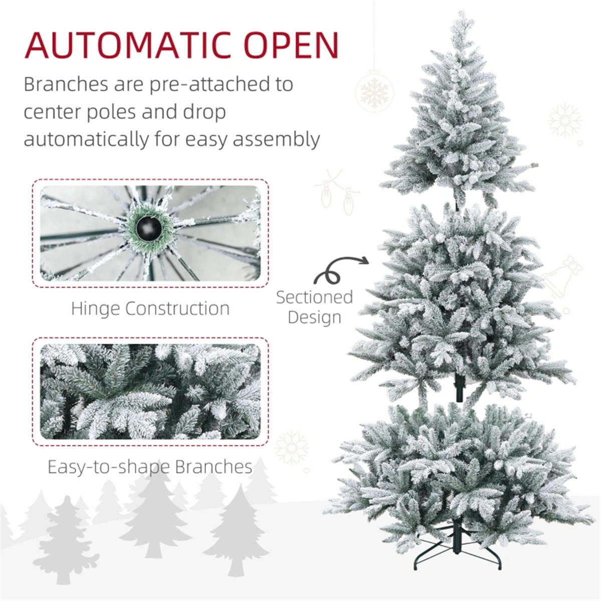 6ft Artificial Christmas Tree, Full Pre-Lit Pine Holiday Tree with LED Lights for Indoor Outdoor Decor view 2
