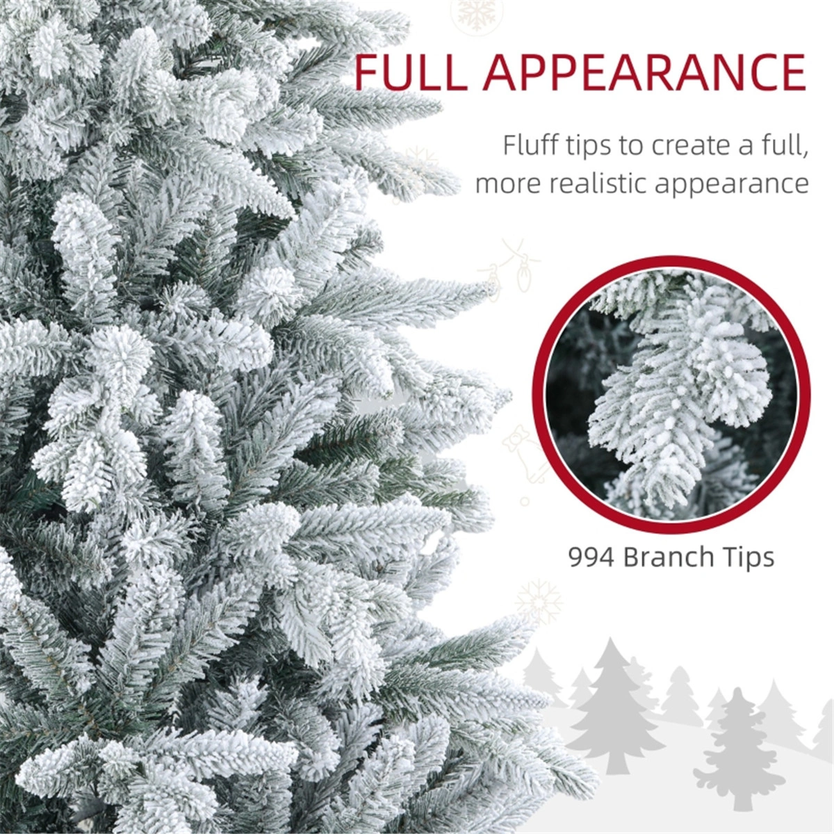 6ft Artificial Christmas Tree, Full Pre-Lit Pine Holiday Tree with LED Lights for Indoor Outdoor Decor view 4