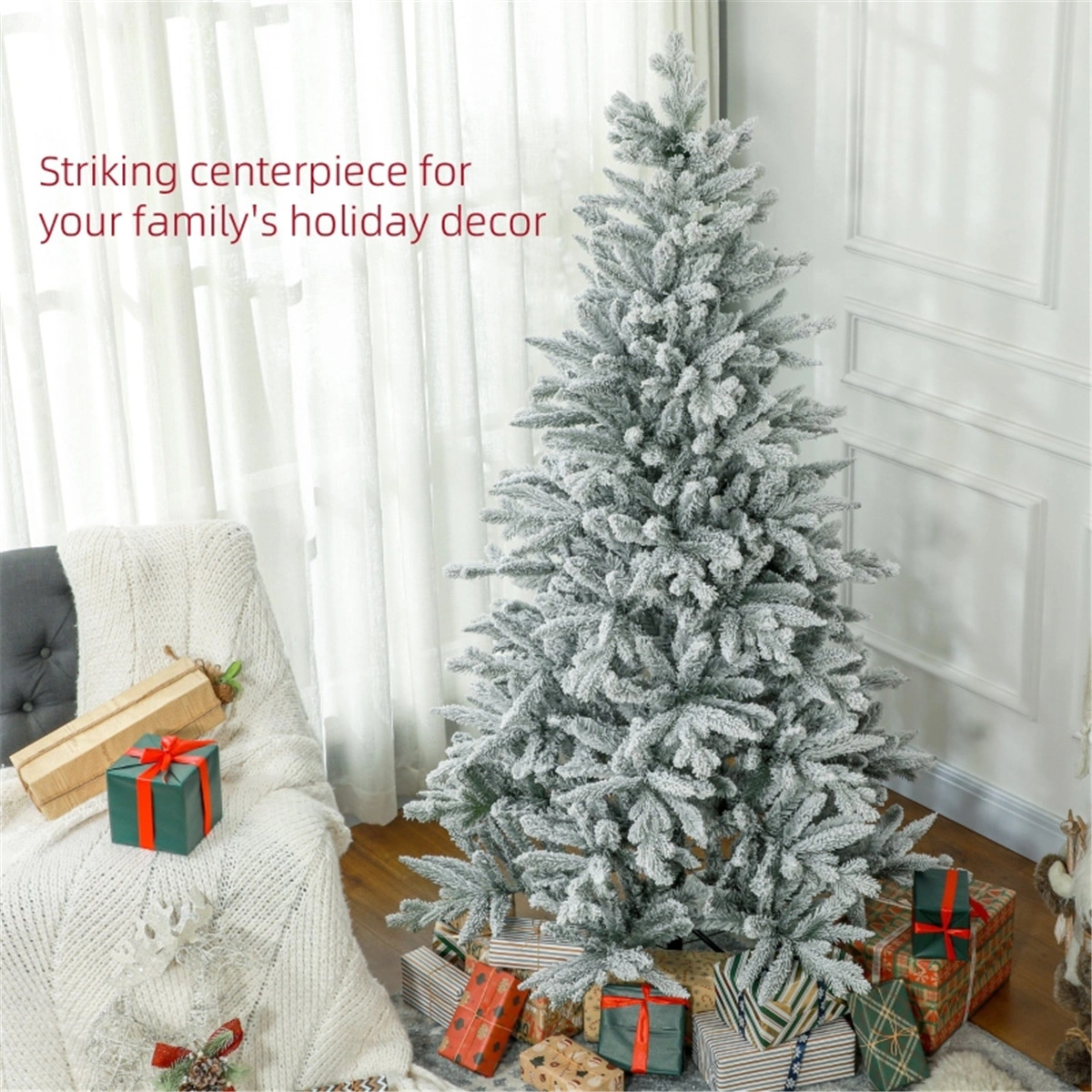 6ft Artificial Christmas Tree, Full Pre-Lit Pine Holiday Tree with LED Lights for Indoor Outdoor Decor view 6