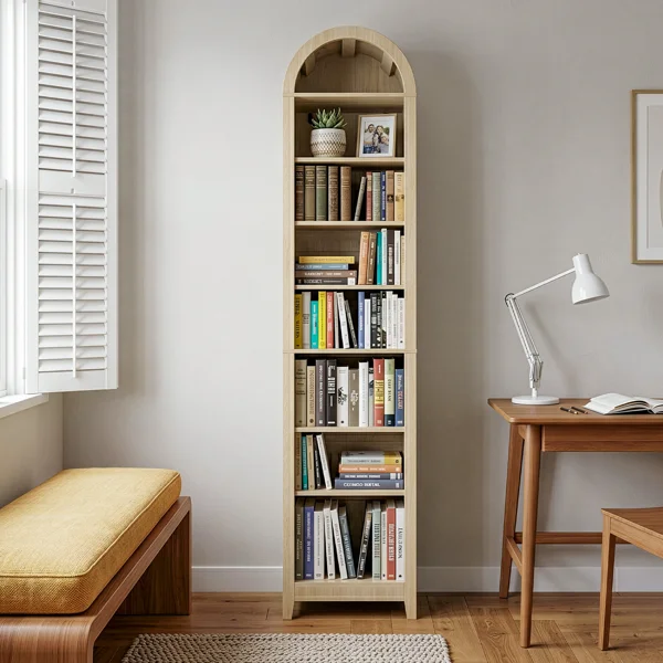 8-Tier Arched Dome Display Rack Particleboard Melamine-Faced Bookshelf 15.75*11.81*70in Oak