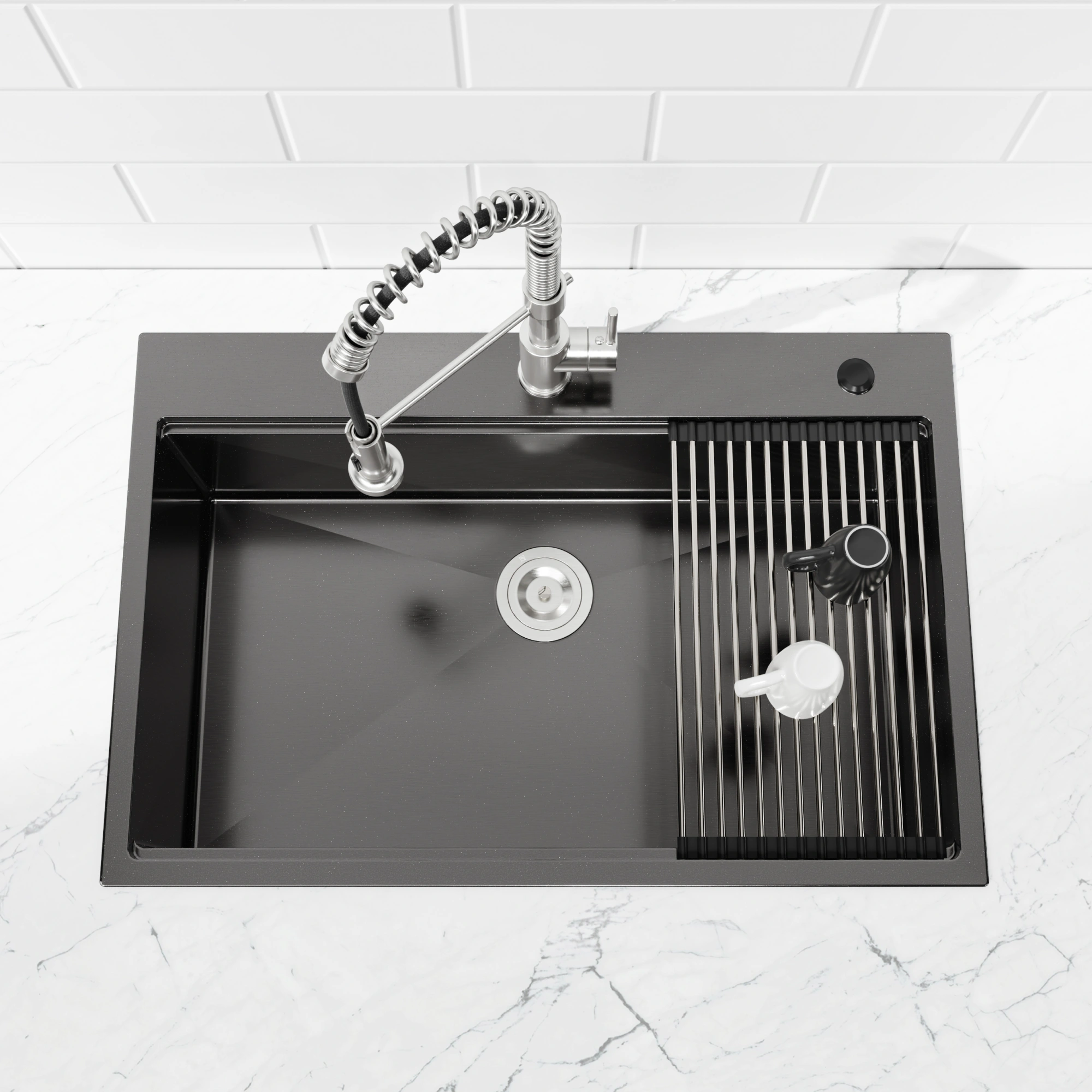 33x22 Black Stainless Steel Kitchen Sink, Single Bowl Overmount Handmade Sink with Cutting Board & Colander view 7