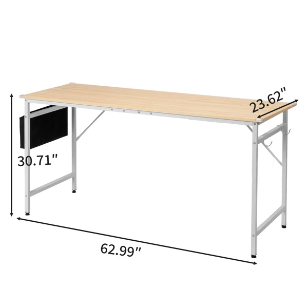 Oak-colored SG001FD P2 particleboard + iron pipe 160cm cut-out computer desk with non-woven fabric storage view 3