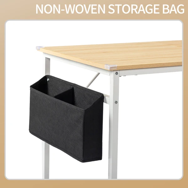 Oak-colored SG001FD P2 particleboard + iron pipe 160cm cut-out computer desk with non-woven fabric storage view 5