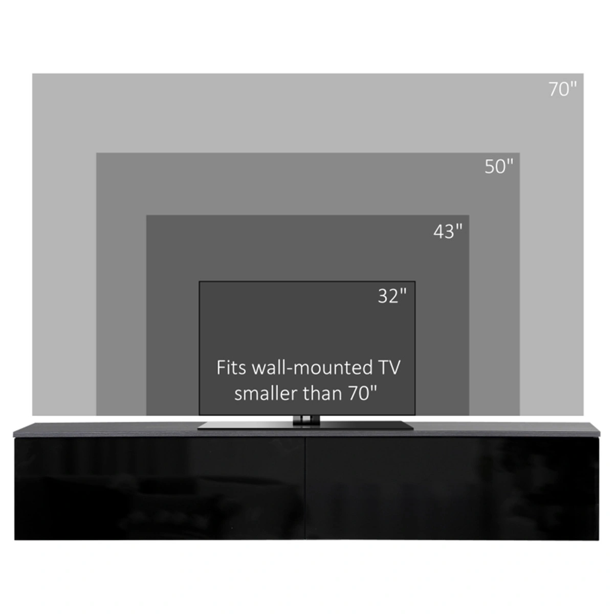 TV Stand Cabinet Console, 55" Electric Fireplace, Remote Control, Storage Compartment, Black view 2