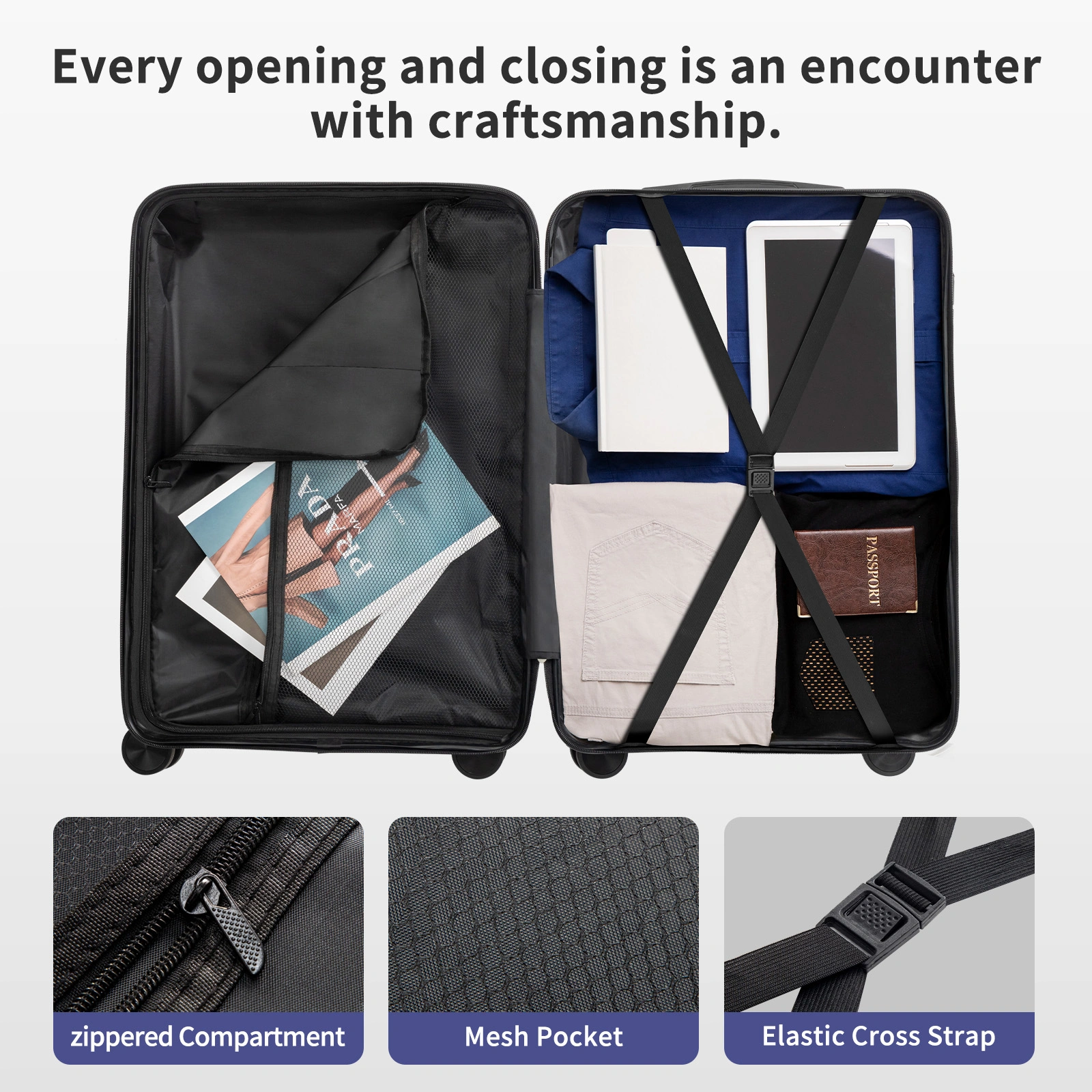 Non-TSA customs lock 4-in-1 PP trolley case, 16in, 20in, 24in, 28in PP, navy blue view 21