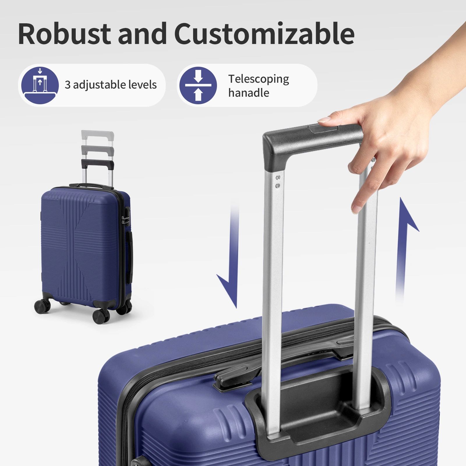 Non-TSA customs lock 4-in-1 PP trolley case, 16in, 20in, 24in, 28in PP, navy blue view 22