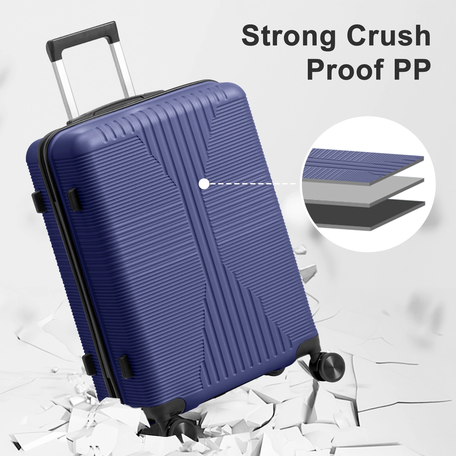 Non-TSA customs lock 4-in-1 PP trolley case, 16in, 20in, 24in, 28in PP, navy blue view 24