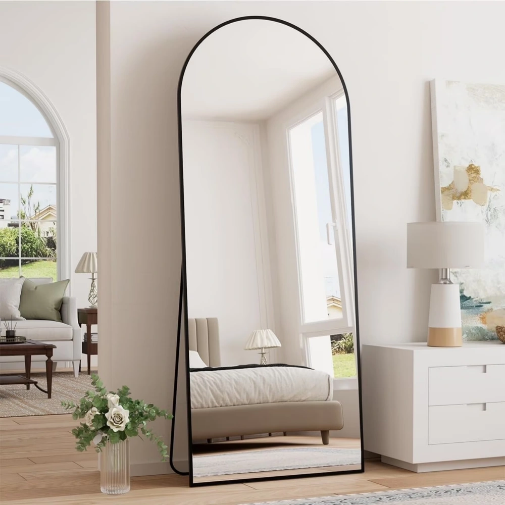 64"x21" Arched Full Length Mirror Freestading Full Body Floor Mirror, Black