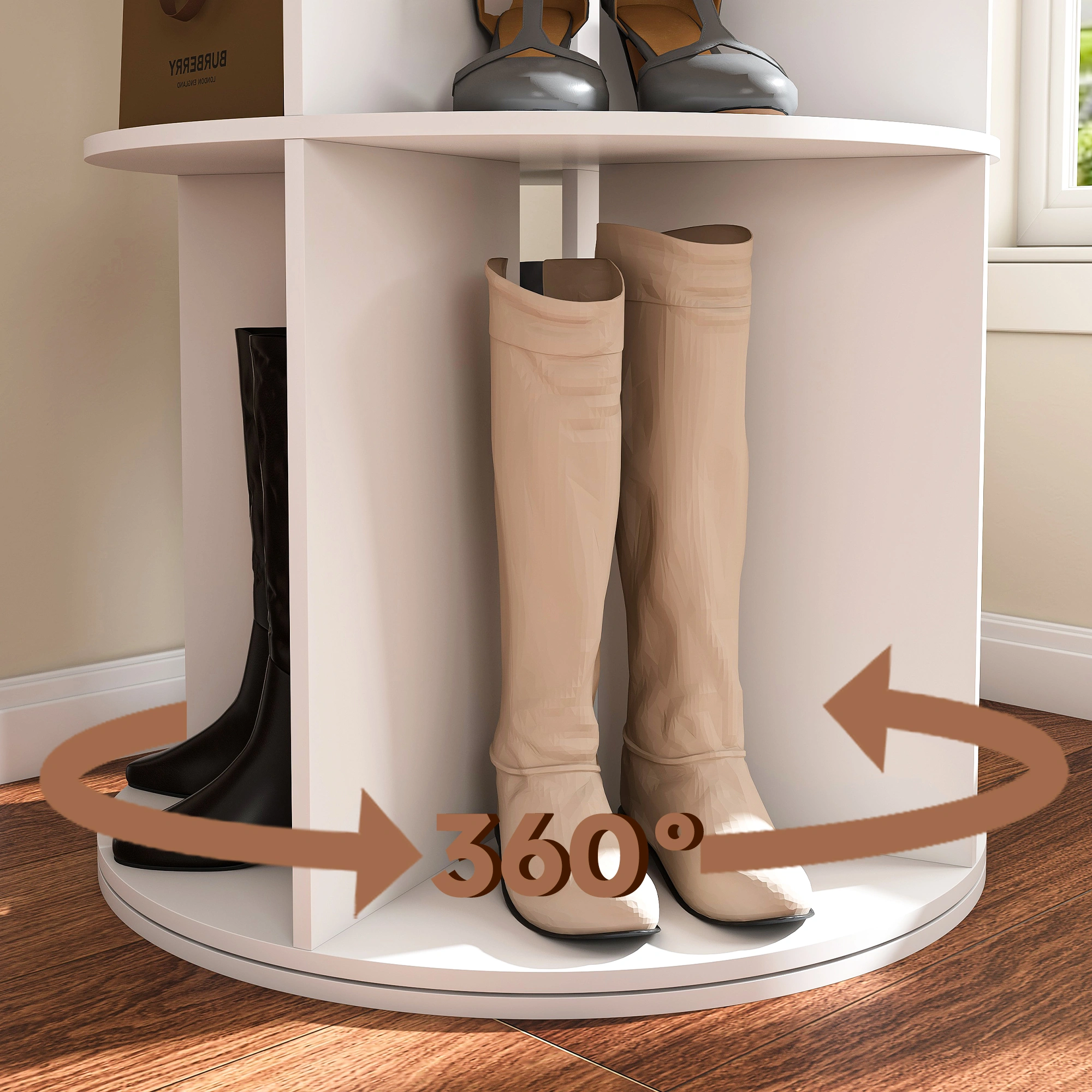 Rotating Shoe Rack Tower, 6-Tier 360° Spinning Shoe Organizer, Free Standing Revolving Shoe Storage with High Bottom Design view 11