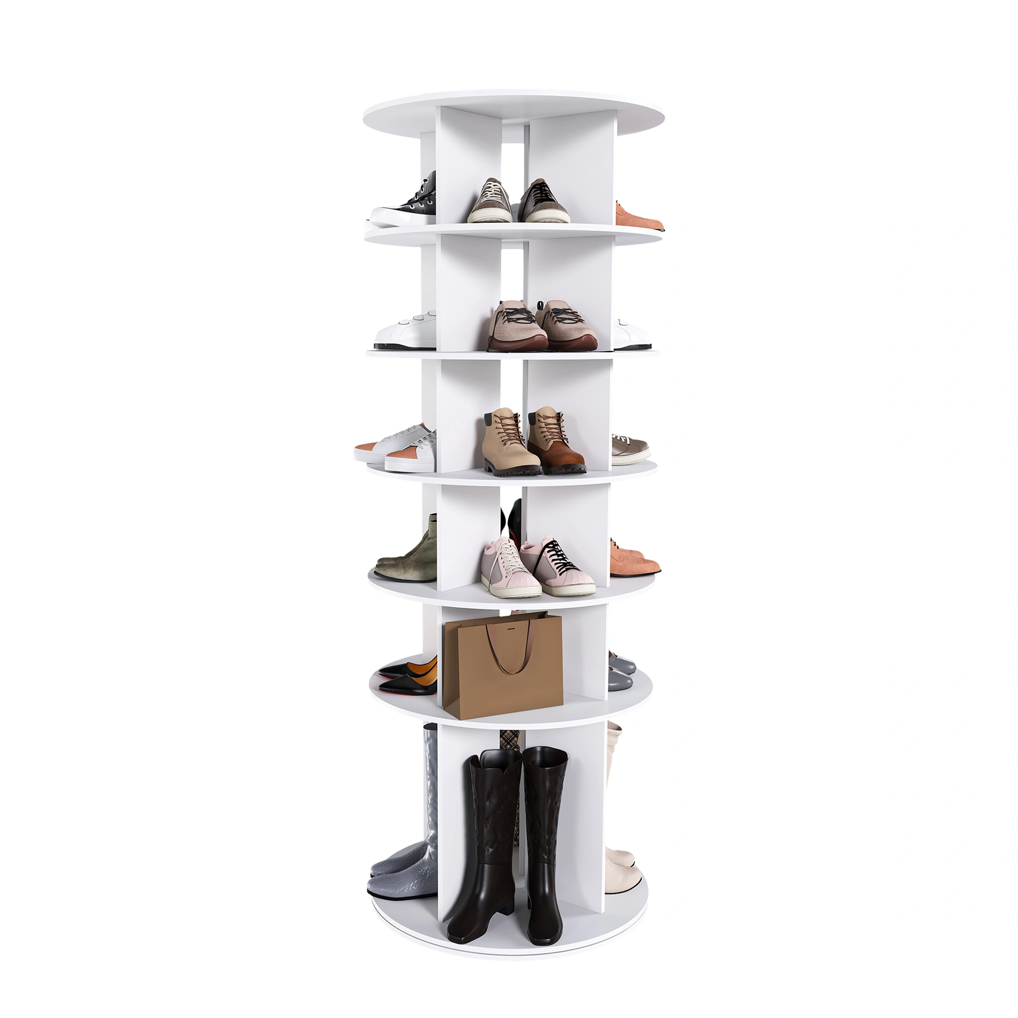 Rotating Shoe Rack Tower, 6-Tier 360° Spinning Shoe Organizer, Free Standing Revolving Shoe Storage with High Bottom Design view 12