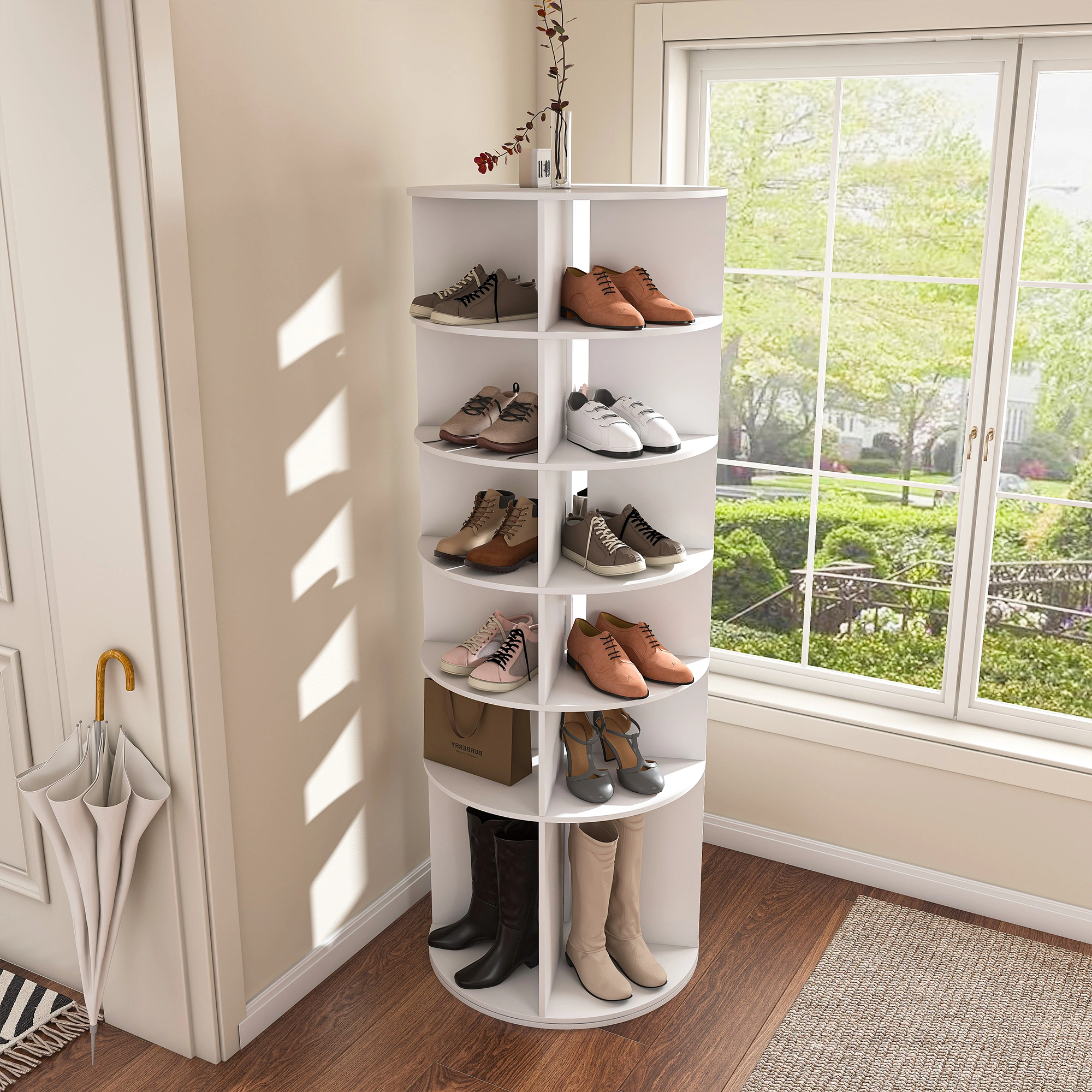 Rotating Shoe Rack Tower, 6-Tier 360° Spinning Shoe Organizer, Free Standing Revolving Shoe Storage with High Bottom Design view 7