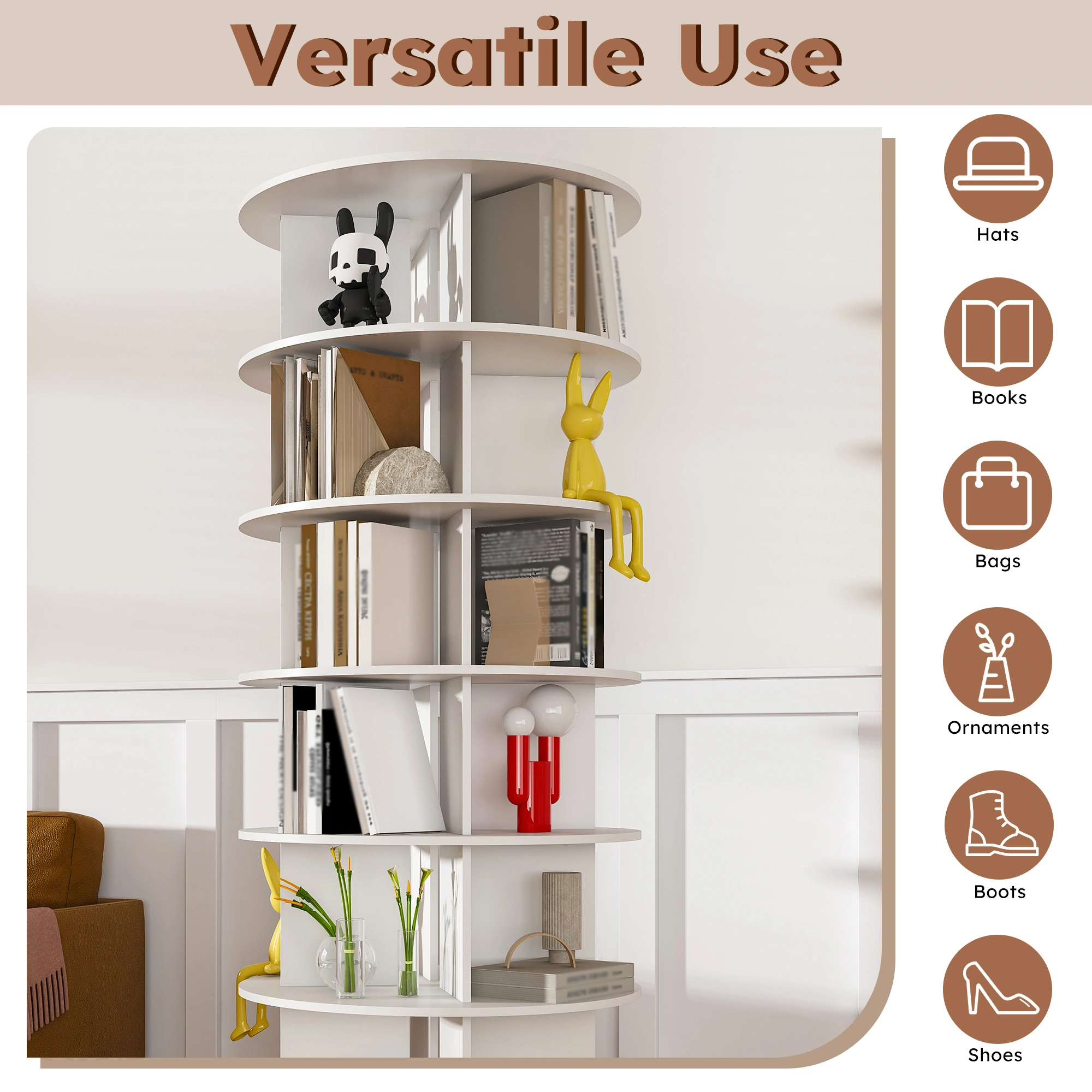 Rotating Shoe Rack Tower, 6-Tier 360° Spinning Shoe Organizer, Free Standing Revolving Shoe Storage with High Bottom Design view 8