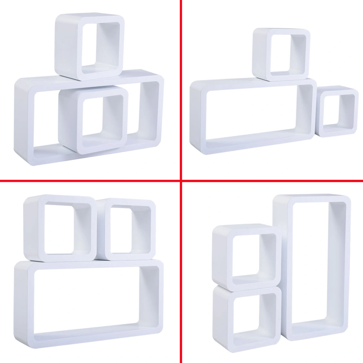 Set of 3 Floating Wall Shelves MDF Display Shelf Storage Rack White Home Decor Organizer view 2