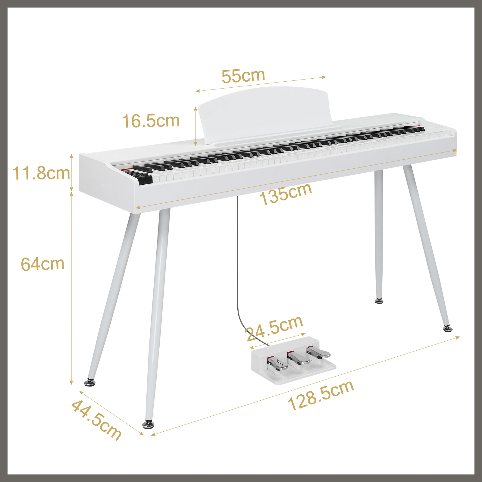 Glarry GDP-203 88-Key Weighted Digital Piano - Full Size Electric Keyboard with Metal Stand, Triple Pedals, Power Adapter, Headphones, White, Beginner to Advanced view 3