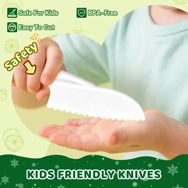 28PCS Knife Set - Kids Knifes for Real Cooking, Montessori Kids Kitchen Knife Set with Cutting Board Crinkle Cutters Kid Safe Knives, Kitchen Tools Old Girl Boy view 2