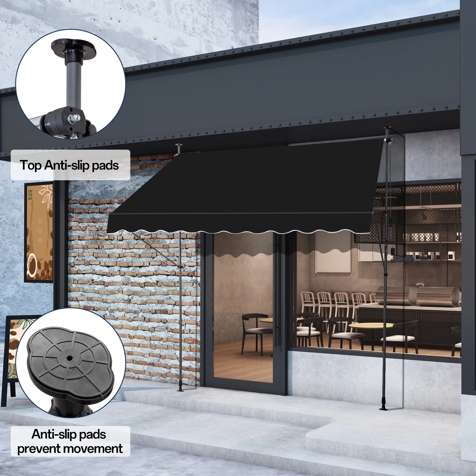 Retractable Awning 78.7D x 59.1W x (78.7-118.1)H Black Foldable Outdoor Canopy view 12