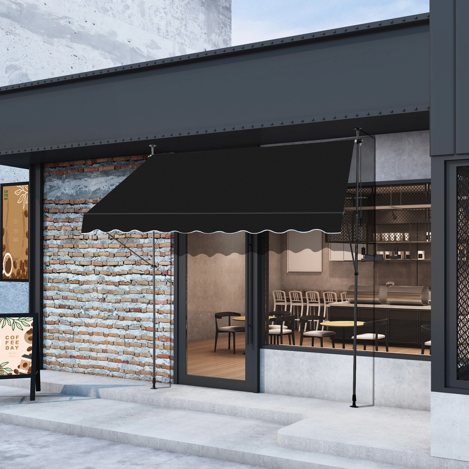 Retractable Awning 78.7D x 59.1W x (78.7-118.1)H Black Foldable Outdoor Canopy view 2
