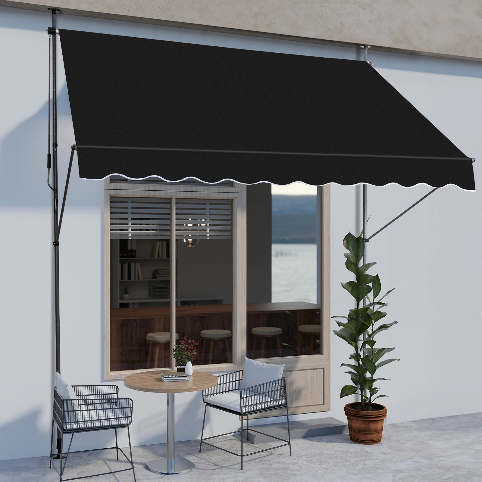 Retractable Awning 78.7D x 59.1W x (78.7-118.1)H Black Foldable Outdoor Canopy view 3