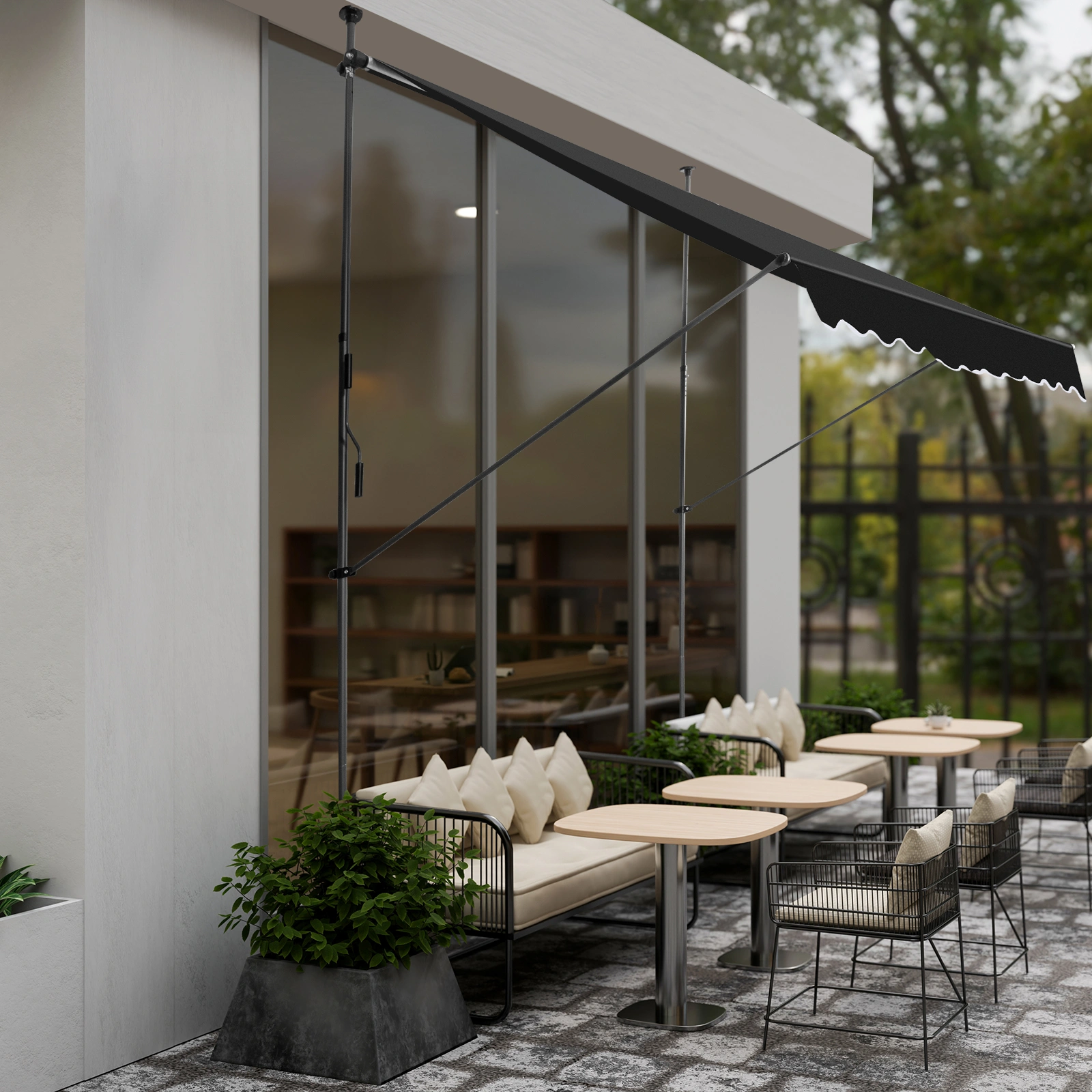 Retractable Awning 78.7D x 59.1W x (78.7-118.1)H Black Foldable Outdoor Canopy view 5