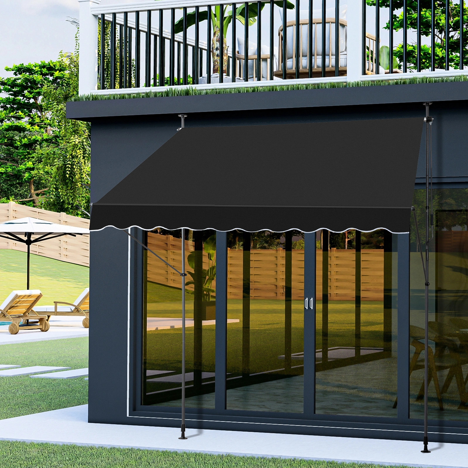 Retractable Awning 78.7D x 59.1W x (78.7-118.1)H Black Foldable Outdoor Canopy view 6