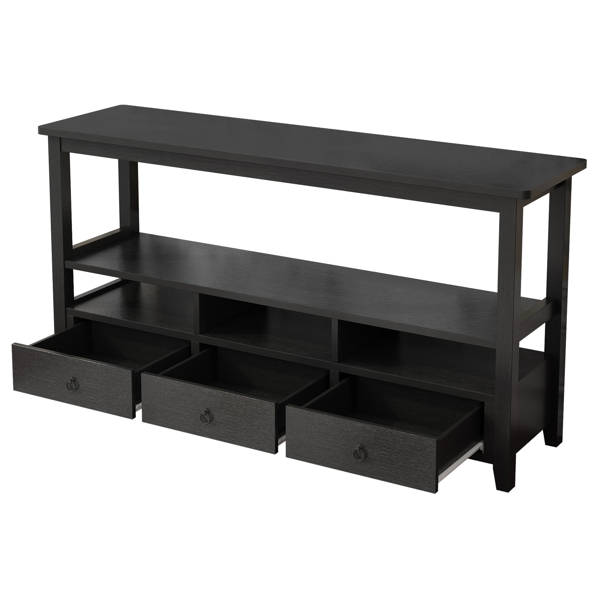 3-Tier Console Table with 3 Drawers & Shelves, Industrial Vintage Entryway Table for Living Room Bedroom, Black view 10