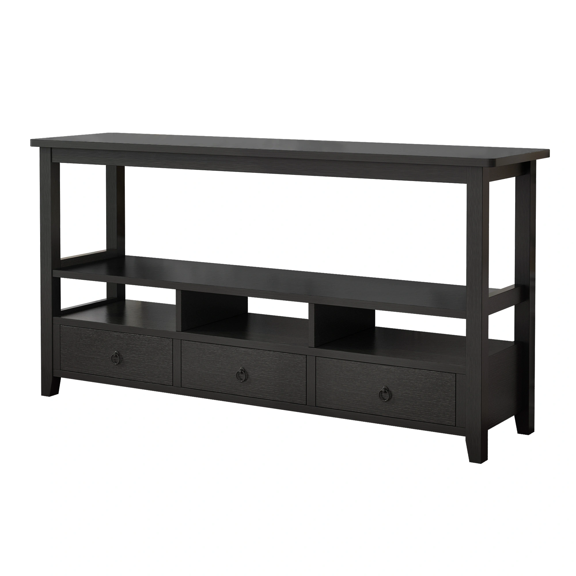3-Tier Console Table with 3 Drawers & Shelves, Industrial Vintage Entryway Table for Living Room Bedroom, Black view 9