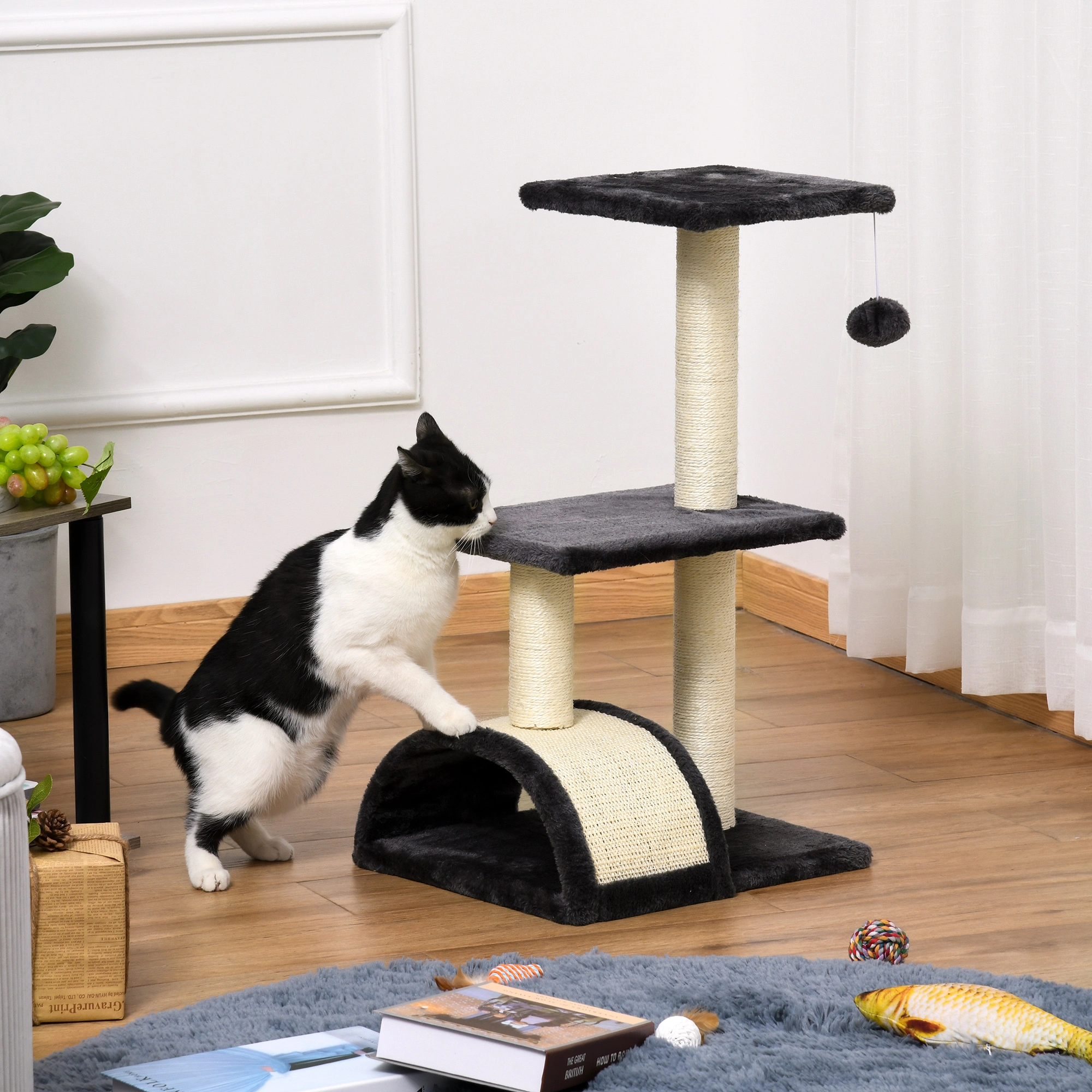 63" Cat Tree Condo with Sisal Scratching Posts, Plush Platforms & Hammock for Kittens & Large Cats