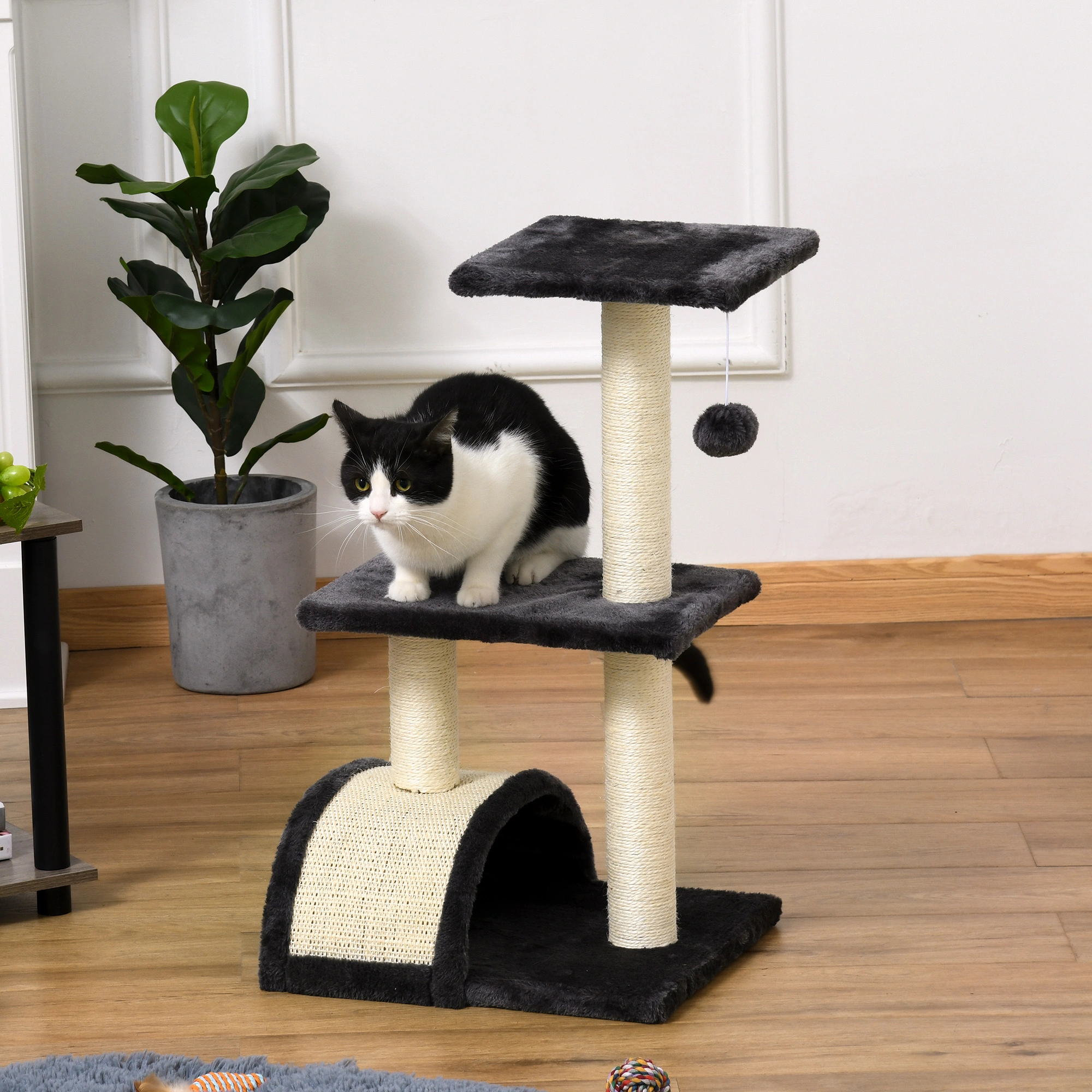 63" Cat Tree Condo with Sisal Scratching Posts, Plush Platforms & Hammock for Kittens & Large Cats view 2