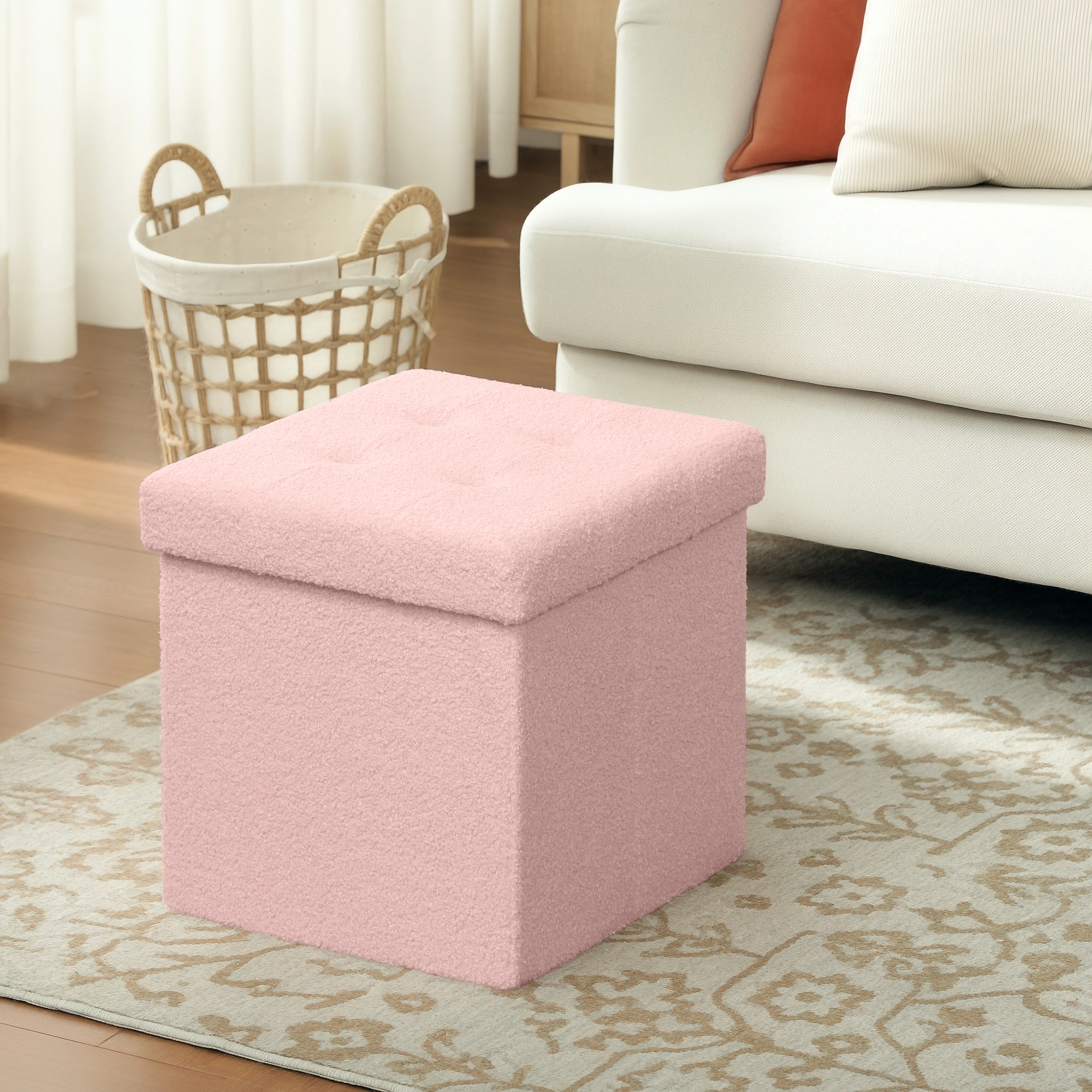 Large Ottoman Storage Box with Lid, Upholstered Foldable Storage Bench Seat Organizer for Bedroom Living Room, Footstool Cube