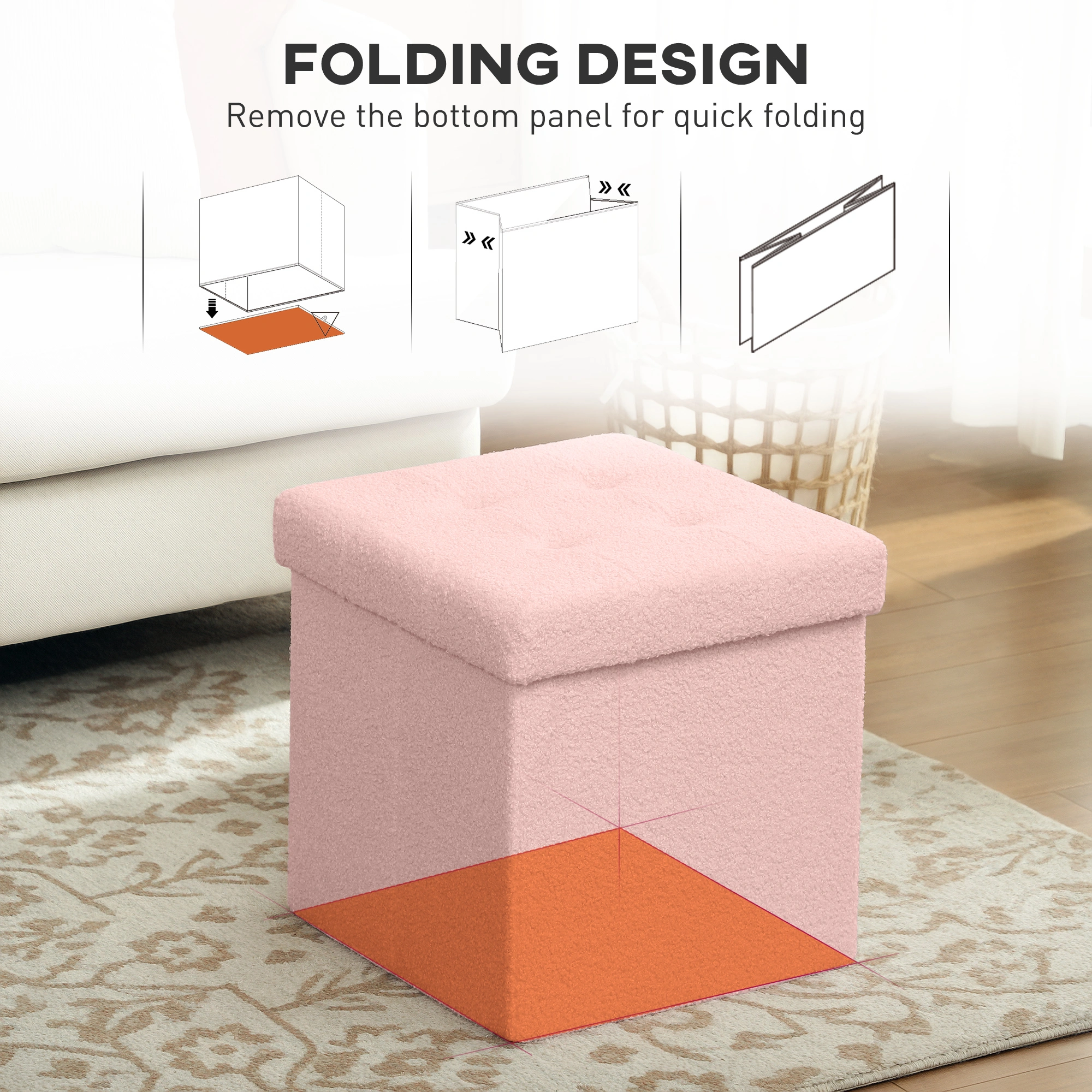 Large Ottoman Storage Box with Lid, Upholstered Foldable Storage Bench Seat Organizer for Bedroom Living Room, Footstool Cube view 3