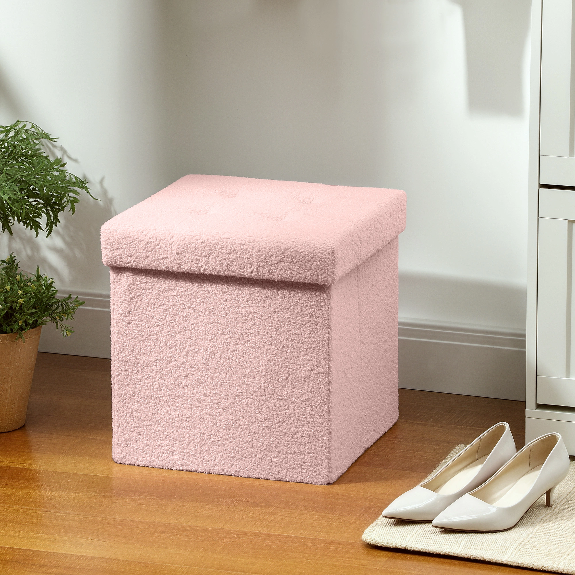 Large Ottoman Storage Box with Lid, Upholstered Foldable Storage Bench Seat Organizer for Bedroom Living Room, Footstool Cube view 5