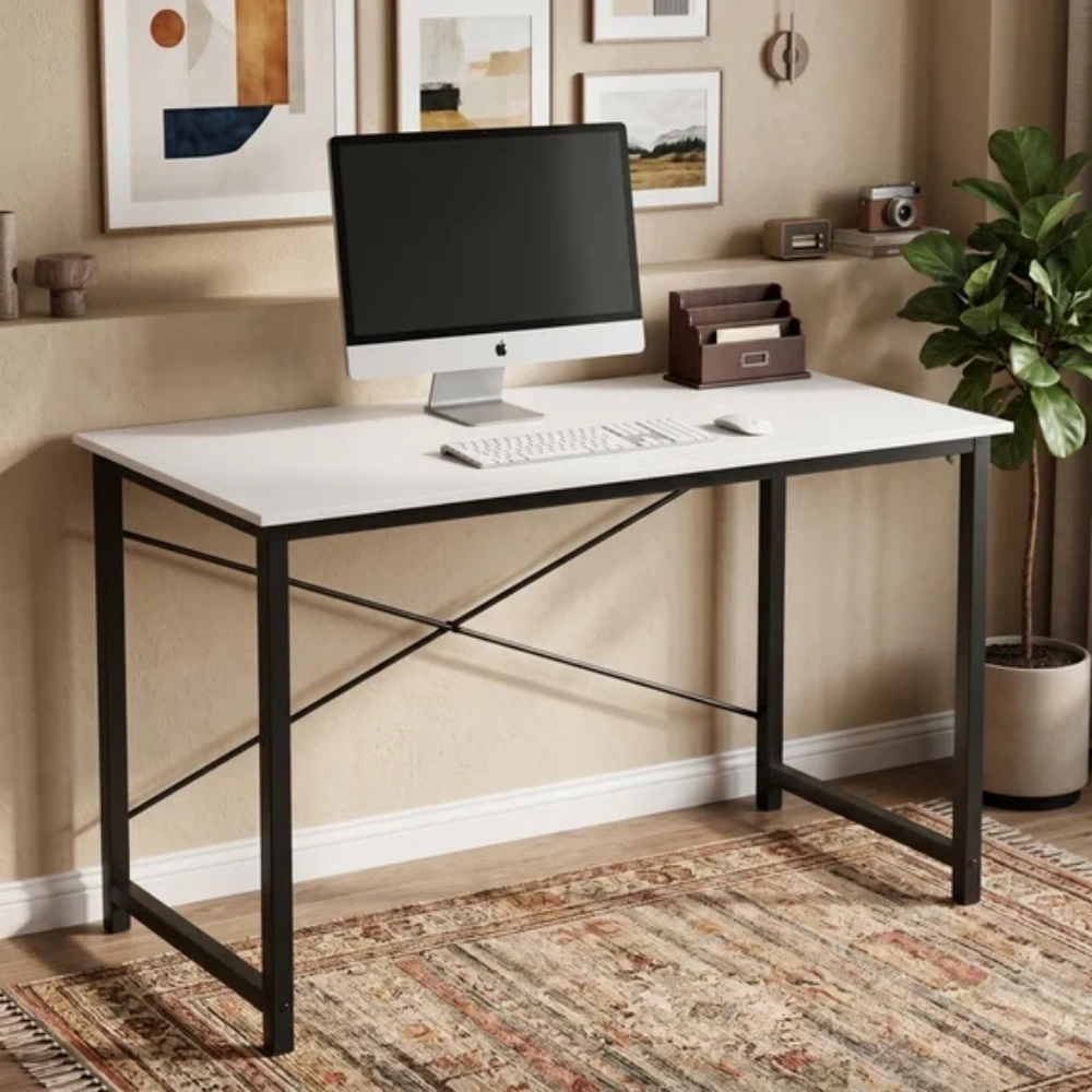 47" Computer Desk Gaming Table Home Office Writing Study Workstation with Sturdy Metal Frame, White