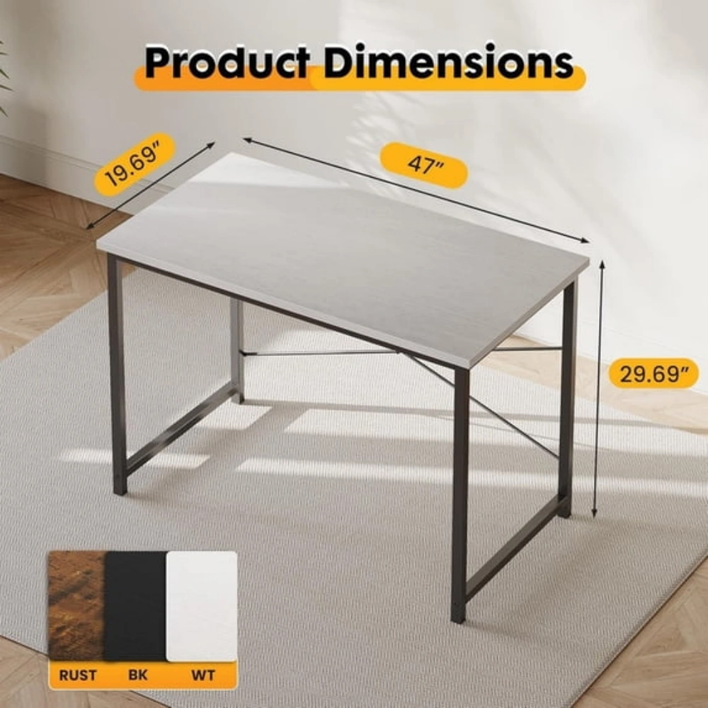 47" Computer Desk Gaming Table Home Office Writing Study Workstation with Sturdy Metal Frame, White view 4