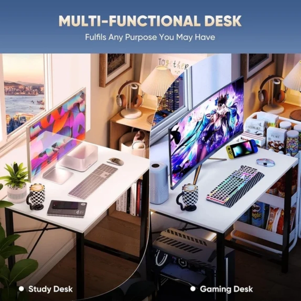 47" Computer Desk Gaming Table Home Office Writing Study Workstation with Sturdy Metal Frame, White view 5