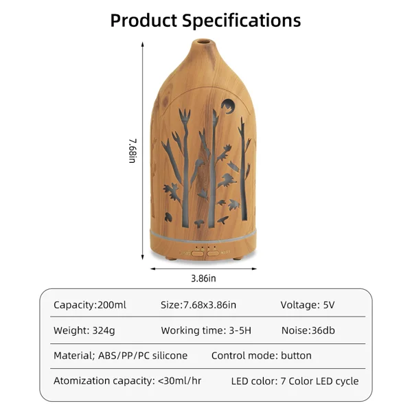 Aromatherapy Diffuser with 7 LED Colors, Auto Shut Off & 3 Essential Oils view 3