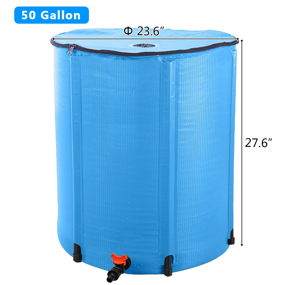 50 Gallon Folding Rain Barrel Water Collector Blue, Portable Collapsible Rain Water Barrel for Garden Irrigation view 3