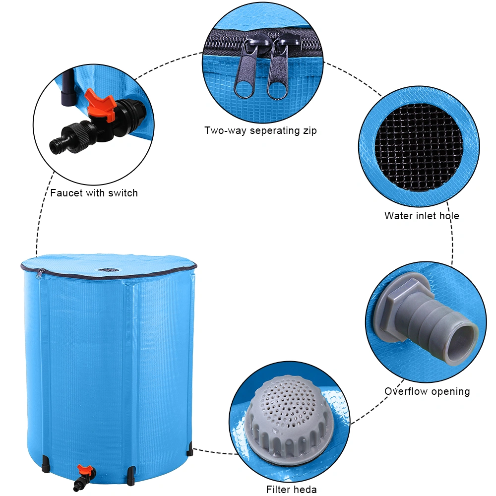 50 Gallon Folding Rain Barrel Water Collector Blue, Portable Collapsible Rain Water Barrel for Garden Irrigation view 8