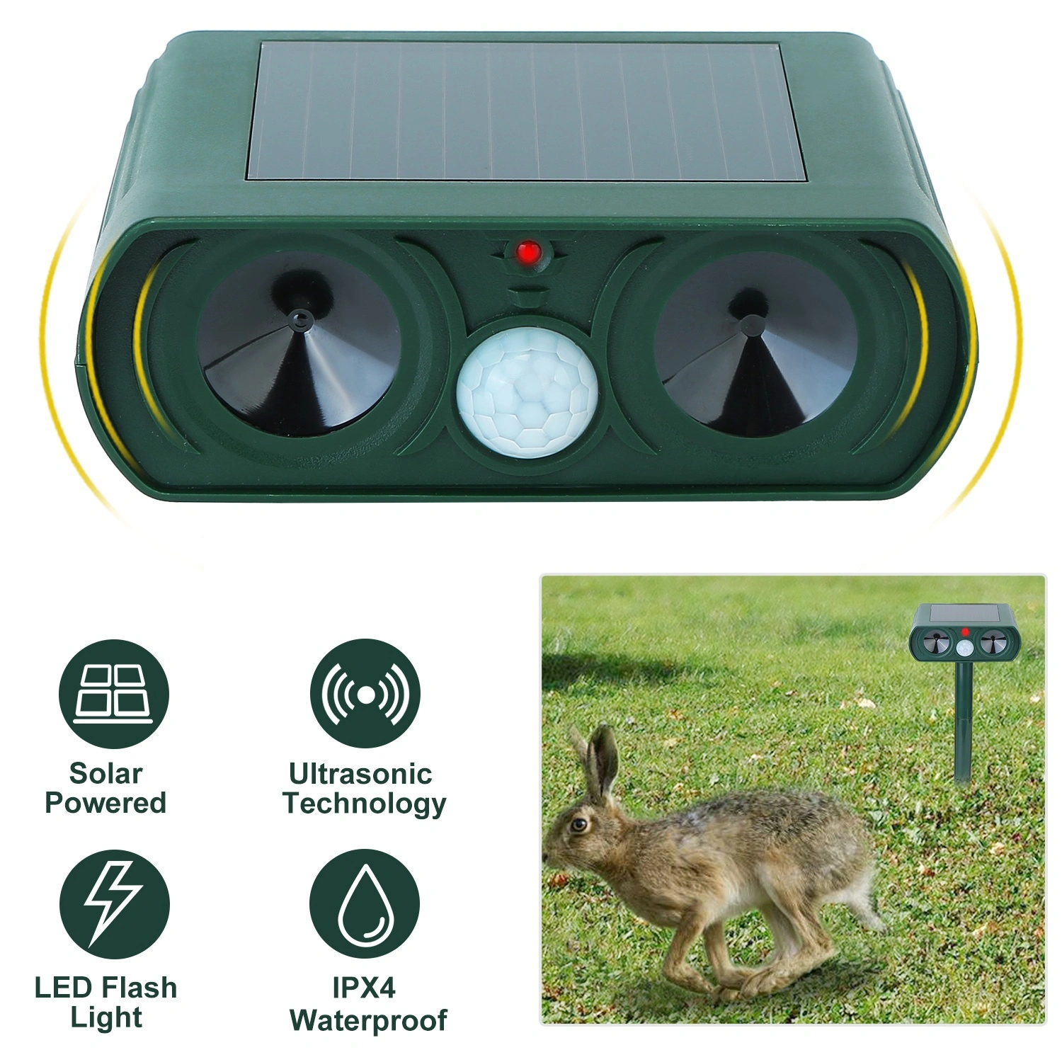 Ultrasonic Animal Repeller Solar Powered Motion Sensor Repellent IPX4 Waterproof Outdoor For Farm Garden Yard Repelling Deer Raccoon Cat Dog Rabbit Squirrel Bird view 4