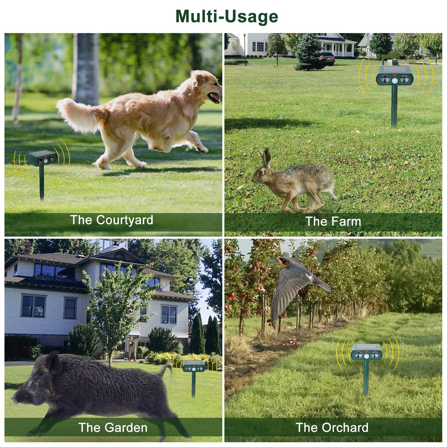 Ultrasonic Animal Repeller Solar Powered Motion Sensor Repellent IPX4 Waterproof Outdoor For Farm Garden Yard Repelling Deer Raccoon Cat Dog Rabbit Squirrel Bird view 8