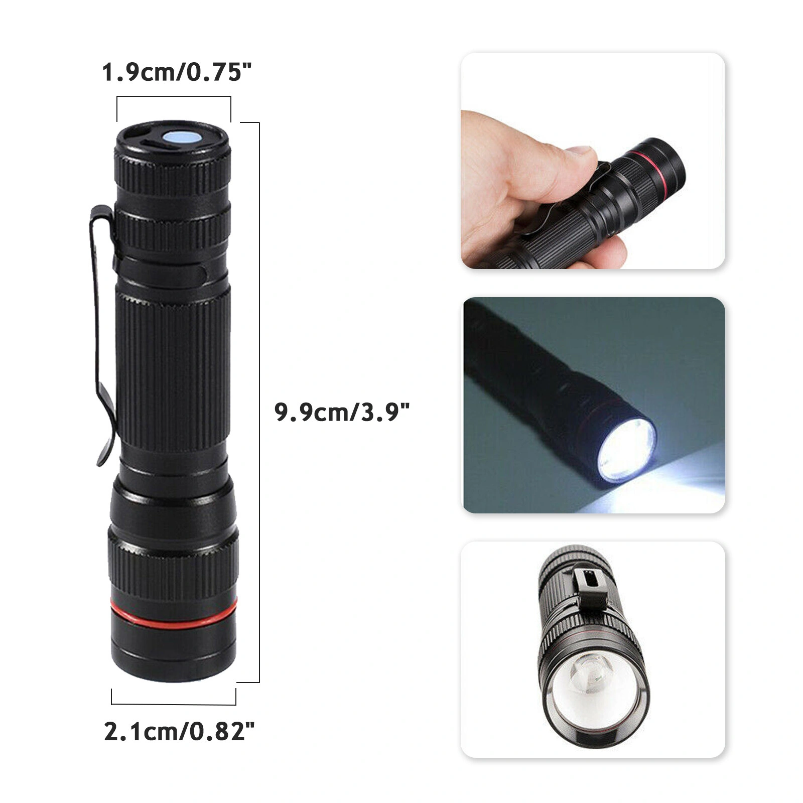 2 Pack USB Rechargeable LED Flashlight | Adjustable Focus, 3 Modes, Outdoor Mini Torch with USB Cable & Mini Box view 2