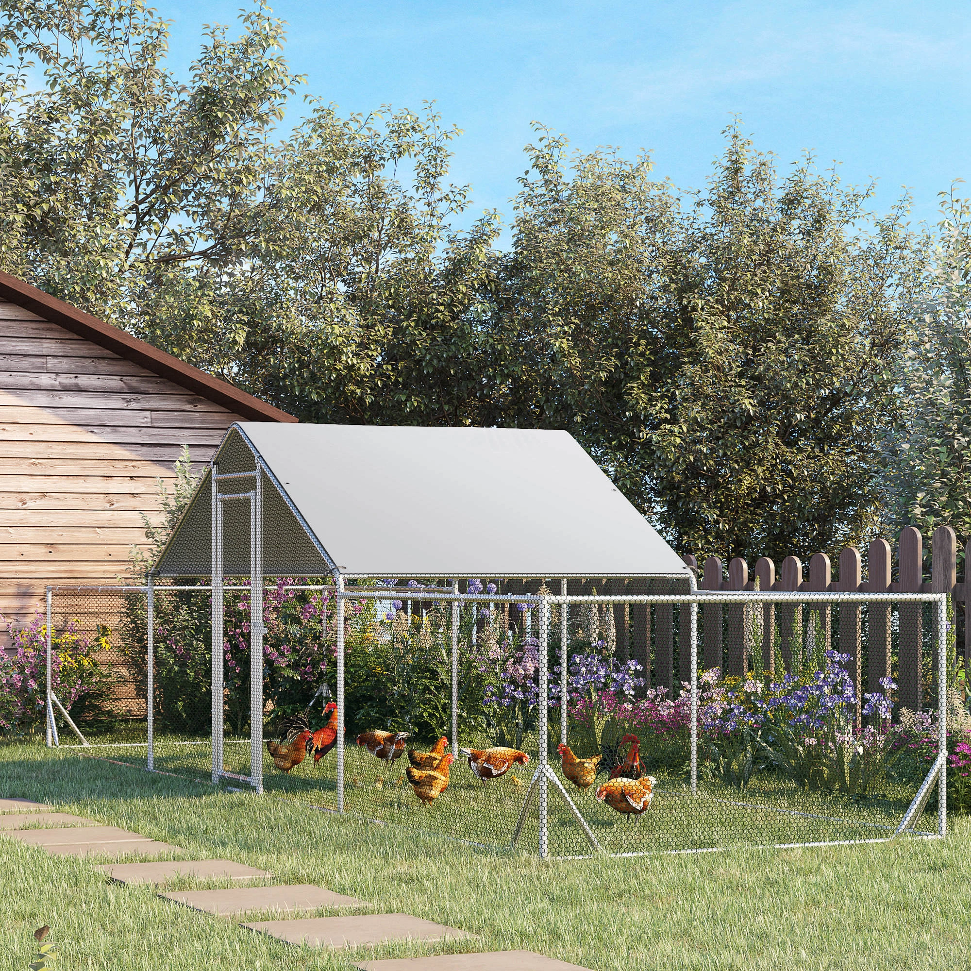 Heavy-Duty Chicken Coop - Spacious Outdoor Chicken House with Run, Perches & Removable Tray for Poultry Keeping