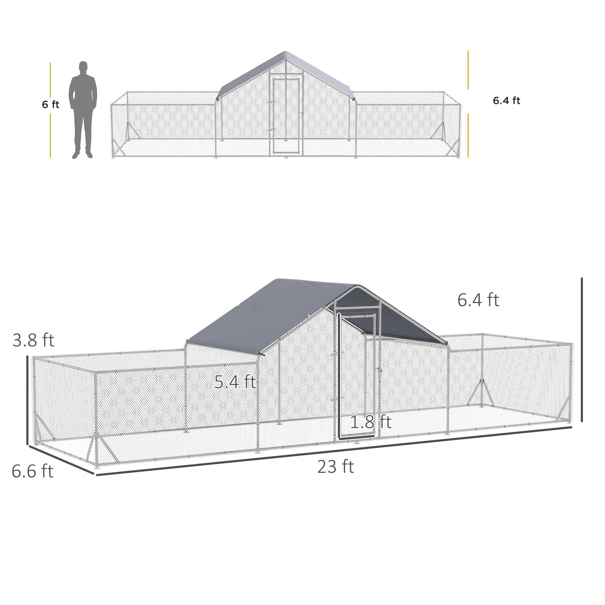 Heavy-Duty Chicken Coop - Spacious Outdoor Chicken House with Run, Perches & Removable Tray for Poultry Keeping view 2