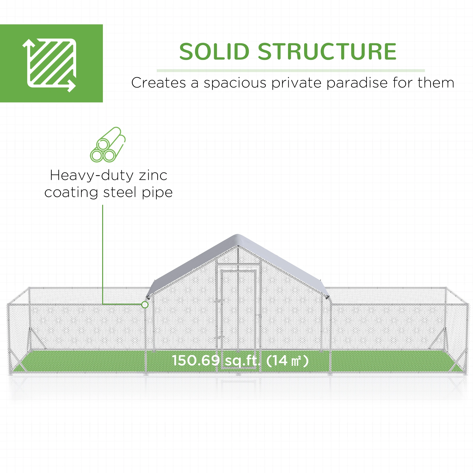 Heavy-Duty Chicken Coop - Spacious Outdoor Chicken House with Run, Perches & Removable Tray for Poultry Keeping view 3