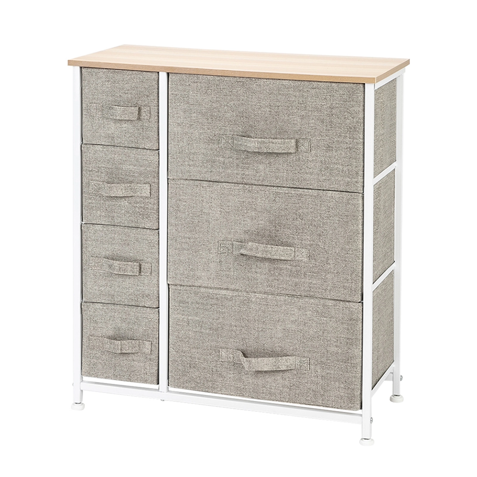 7-Drawer Storage Tower Dresser, Furniture Organizer Unit with Steel Frame & Wood Top, Easy Pull Fabric Bins for Bedroom, Hallway, Closet, Office, Linen/Natural