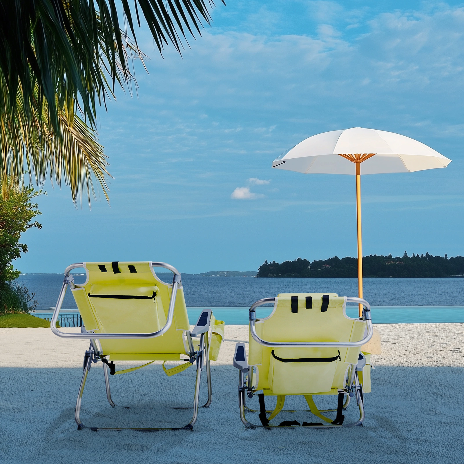 63*70*99cm Heightened Oxford Cloth Silver White Aluminum Tube Bearing 100kg Beach Chair Yellow view 12