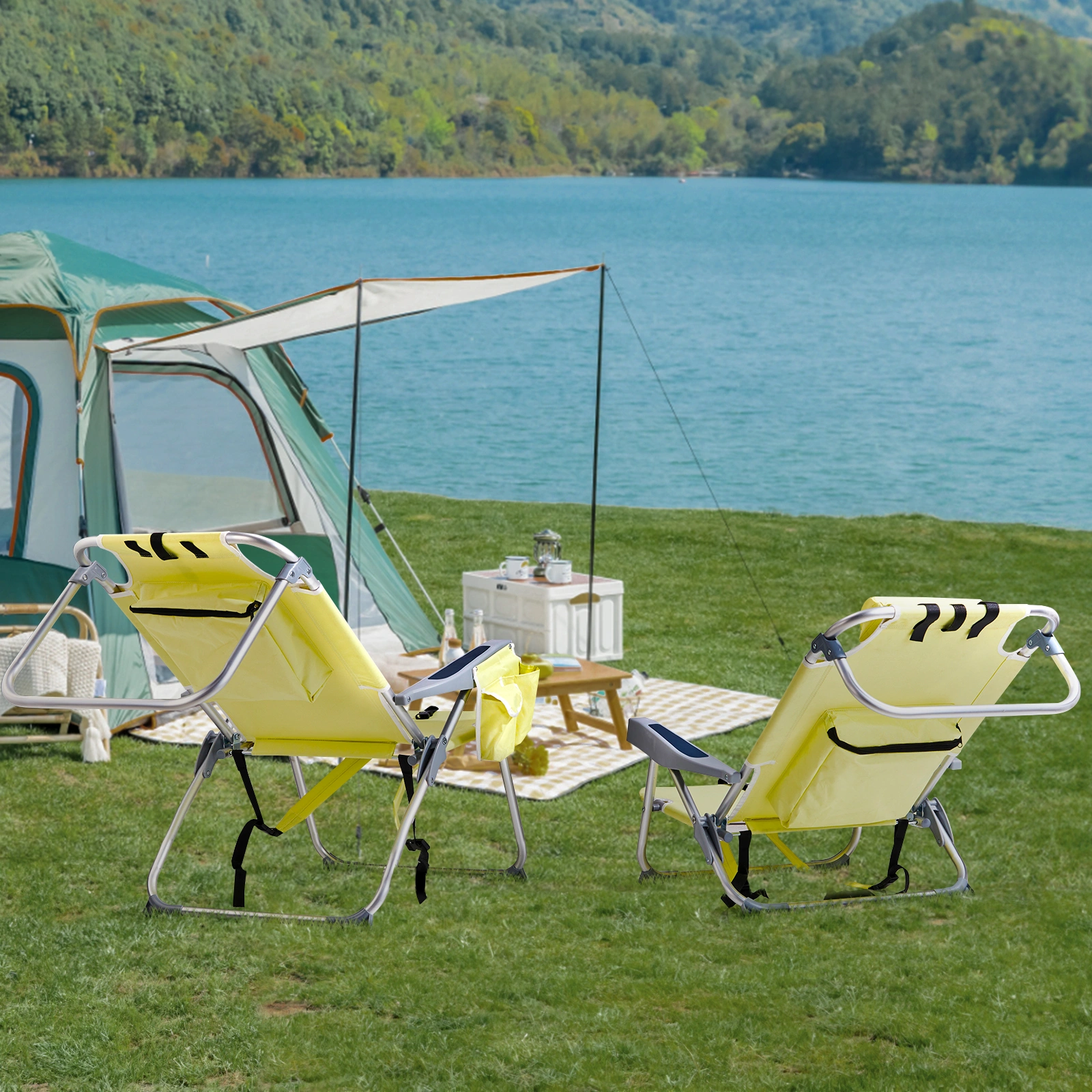 63*70*99cm Heightened Oxford Cloth Silver White Aluminum Tube Bearing 100kg Beach Chair Yellow view 17