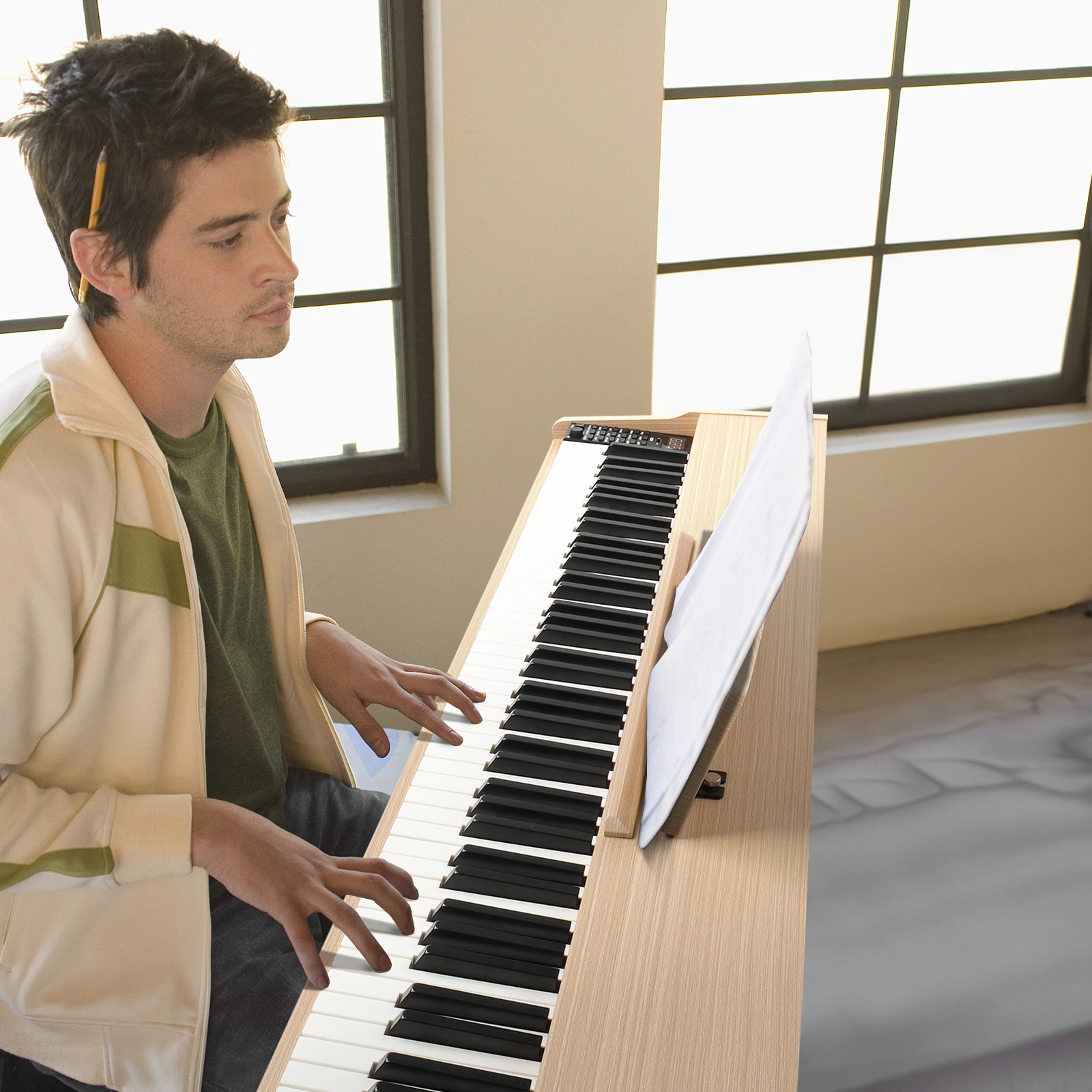 Glarry GDP-203 88-Key Full Weighted Digital Piano with Stand Power Adapter Triple Pedals Headphones Natural Wood view 5