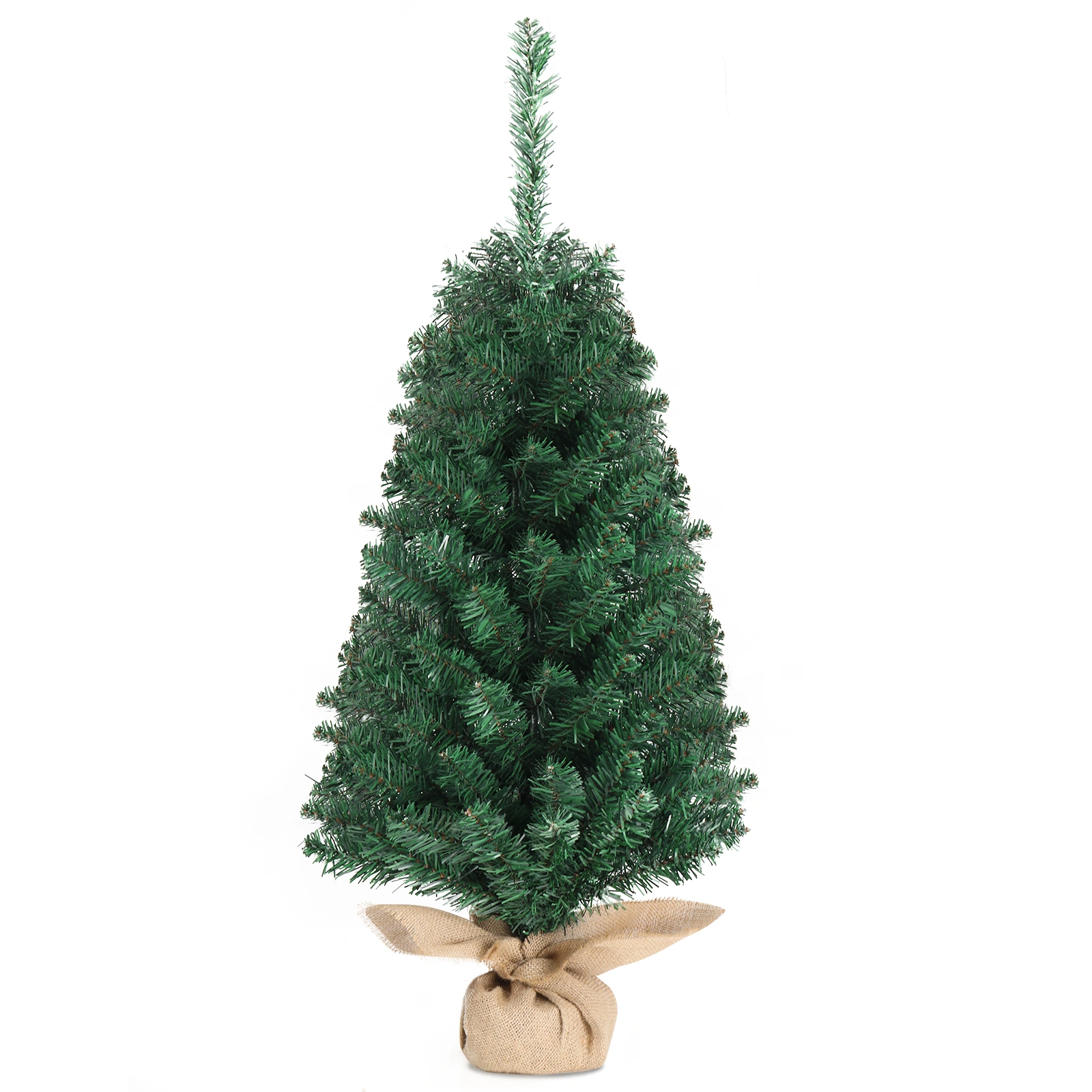 36 Inch Artificial Mini Christmas Tree with Cloth Bag Base, 100 Branch Tips, Green Tabletop Xmas Tree for Home Office Decor