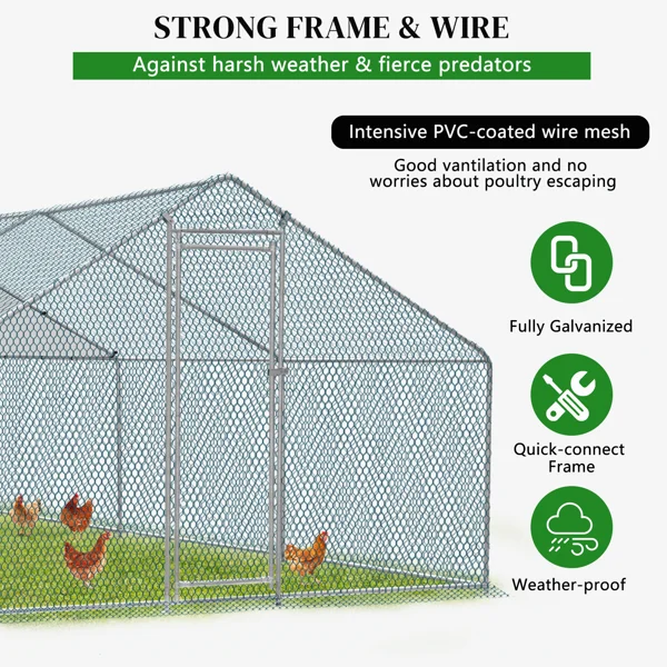 20 x 10 ft Large Metal Chicken Coop, Walk-in Poultry Cage Chicken Hen Run House with Waterproof Cover, Rabbits Cats Dogs Farm Pen for Outdoor Backyard Farm Garden view 6